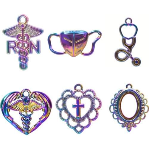 5pcs Rainbow WHO Logo Charm Pendant Medical Charms For Jewelry Making Supplies Heart DIY Necklace Earrings Vintage Accessories