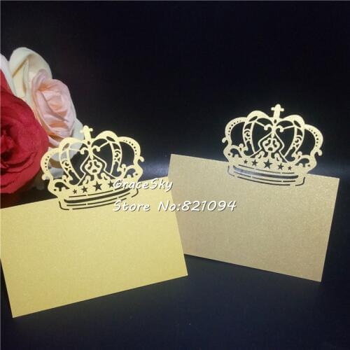 50pcs free shipping laser cut hollow Crown design paper Name Place Cards Wedding invitation Cards Party Table home Decoration