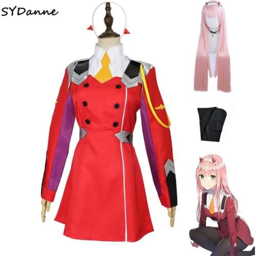 Animie 02 Zero Two Cosplay Costume DARLING in the FRANXX Cosplay DFXX Women Halloween Costume Full Sets Dress Headwear wigs