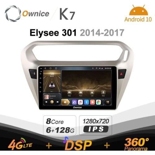 IPS Carplay K7 Android 10.0 Car Radio Stereo for Citroen Elysee 301 2014 - 2017 4G LTE 360 2din Auto Audio System 6G+128G SPDIF