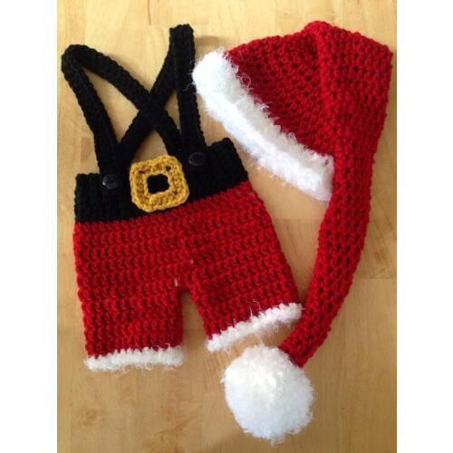 Free shipping, Newborn Christmas long tails hat , baby Santa hat and shorts set ,Newborn crochet photography prop size:0-1m,3-4m