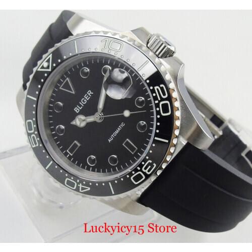 BLIGER New Style Men Watch 40mm Blcak Dial MIYOTA Movement Rubber Strap Rotating Bezel