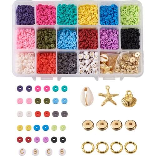 6190pcs 4mm Polymer Clay Beads Disc Round Heishi Bead with Shell Beads Chip Disk Spacer Beads for DIY Beading Jewelry Making Kit