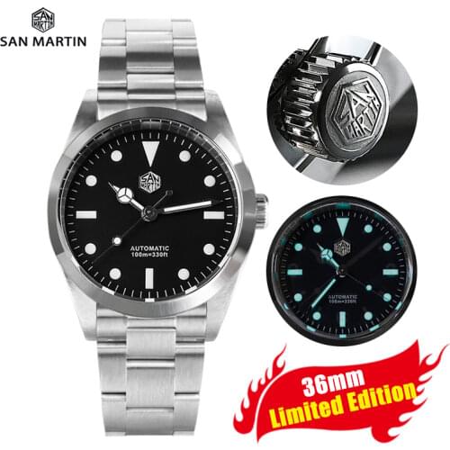 2021 New San Martin Explorer 36mm Diver Watch Men Luxury Brand Sapphire NH35 Automatic Mechanical Watches 10Bar Blue Luminous