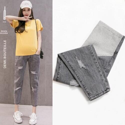 Pregnant womens jeans cropped trousers spring and autumn pregnant women wear casual pants loose maternity trousers