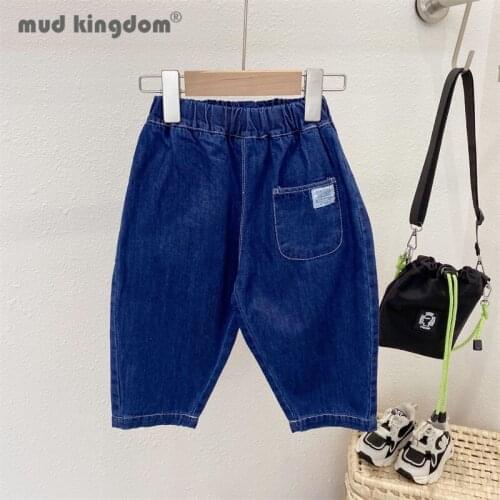 Mudkingdom Boy Girl Denim Pants Solid Loose Fit Fashion Jeans Pull On Pocket Casual Trousers for Toddler Spring Autumn Clothes