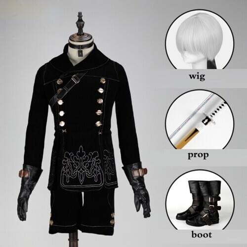 S to 2XL Games NieR Automata 9S Cosplay Costumes Set Men Fancy Party Outfit Coat YoRHa No. 9 Type Uniform Full Set for Halloween