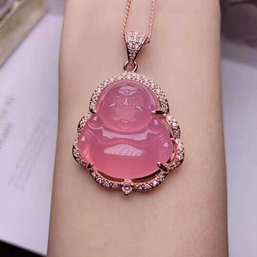 925 silver inlaid jade agate Maitreya Buddha Pendant
