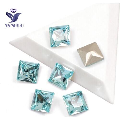 YANRUO 4447 Princess Square Aquamarine K9 Crystal Charm Strass Crystal Sew On Claws Studs For Rhinestone Clothing