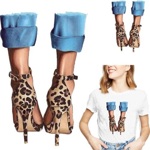 Leopard high heels Iron on transfer for clothing iron on heat thermo vinyl transfer patch badge stickers on clothes diy applique