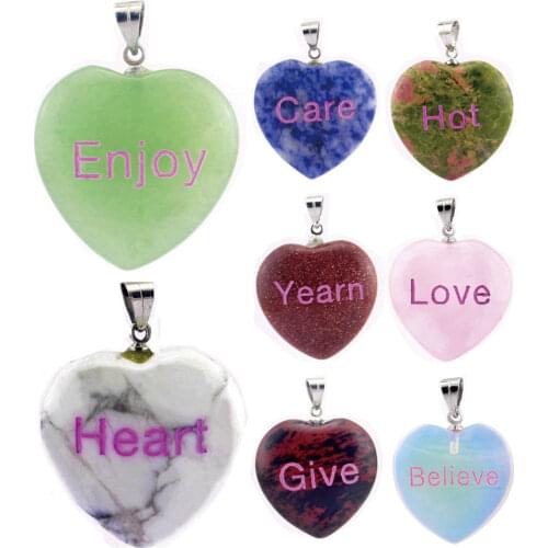 Natural crystal stone creative jewelry heart-shaped love necklace pendant lovers love Valentines day fashion gift