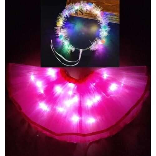 2020 new Light LED Girl Kids Clothes Tutu Skirt Princess Party Tutus Child Ballet Dance Christmas rose red With garland