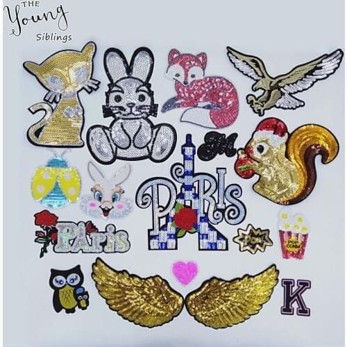 New arrive Embroidery Sequins patch Hot melt adhesive Patch DIY Cartoon Iron on patch Badges Clothing Sewing Supplies Accessory