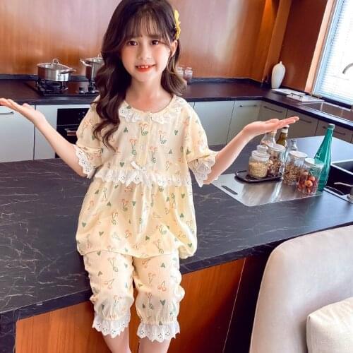 Girl Boys Pajamas Suits 2021 Yellow Spring Summer Cotton Nightclothes Nightgowns Homewear Sleepwear Pajamas Sets Children Clothi