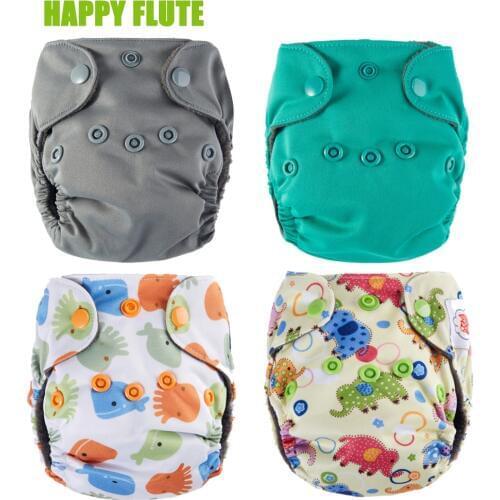 Happy Flute Newborn Diapers Tiny AIO Cloth Diaper Bamboo Charcoal Double Gussets Inner Waterproof PUL Outer Fit 2- 5KG Baby