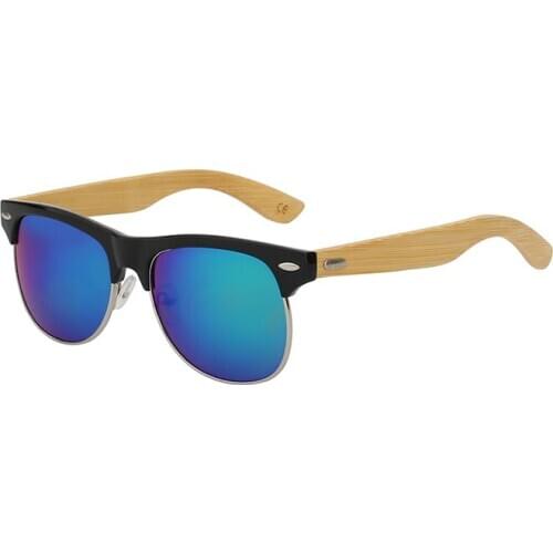 Half Rim Round Rivet Mirror Wooden Bamboo Wood Sunglasses 2020
