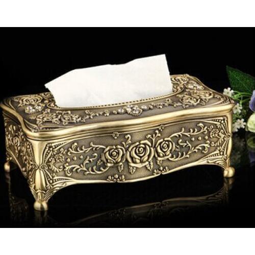 Luxury vintage rectangle metal tissue box napkin dispenser embossed rose Victoria classic home event party decorationZJH019