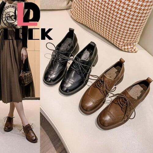 Spring Vintage Women Pumps Office Handmade Lace Up Round Head Square Heel School Shoes Women Leisure Comfortable Womens Shoes