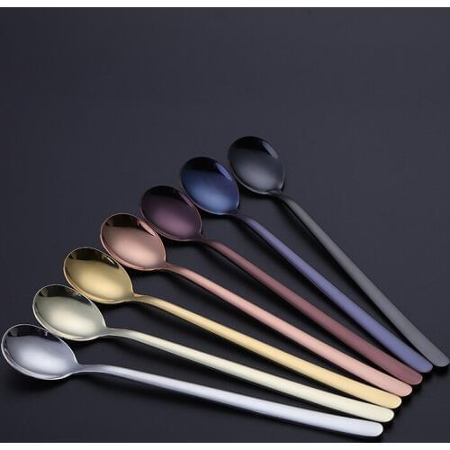 Dull Polished Long Handle Icespoon Colorful Stainless Steel Dessert Pastry Spoon Set Tableware High-end Ice-cream Spoon Utensils