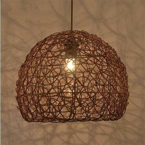 Southeast Asian Rattan Birds Nest Pendant Lights Pastoral Retro Round Lamp Tea Room Restaurant Lantern Hanging Lights Fixtures
