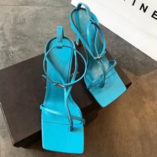 Bailamos New Brand Summer Women Sandals Narrow Band Vintage Square Toe Thin High Heel Pumps Shoes Elegant Cross Strap Sandal