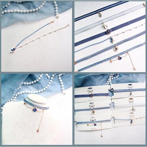 Women Choker Necklace Flower Rhinestone Space Star Pendant Necklace Lace Choker Sexy Clavicle Necklace Choker Jewellery