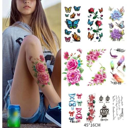 10/7/6/4pcs Waterproof Temporary Tattoos Women Arm Body Flower Tattoos Transfer Stickers Water Decals Body Art Flash Tattoo