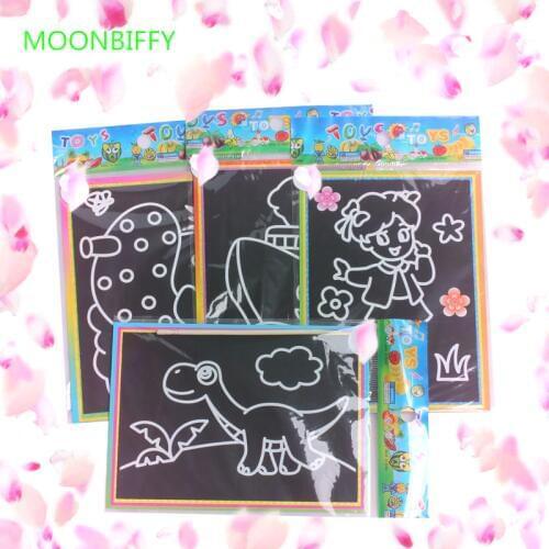 10 pcs 13x 9.8cm Scratch Art Paper Magic Painting Paper with Drawing Stick For Kids Toy Colorful Drawing Toys