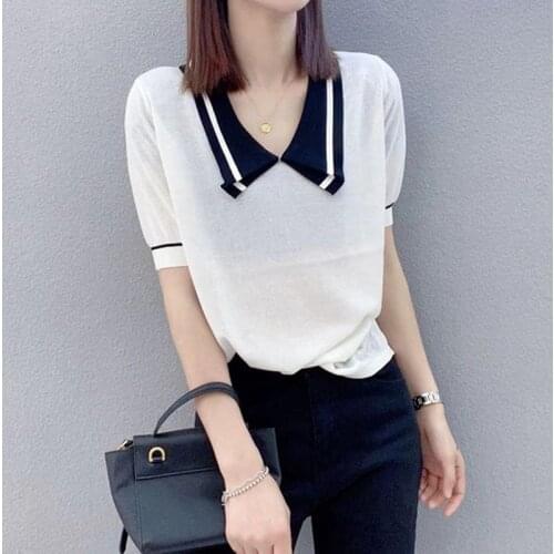 4, row 1, No. 6 middle) non real shooting net red graphic square neck color matching short sleeve Pullover Sweater 33