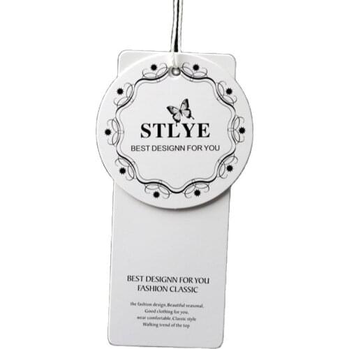 Promotion cheap fashion print garment hang tags with strings VK276