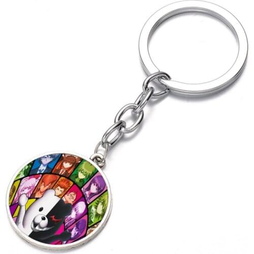 Anime Danganronpa Keychain Character Punk Art Glass Cabochon Pendant Key Holder High Quality Pendant Keyring Pendant
