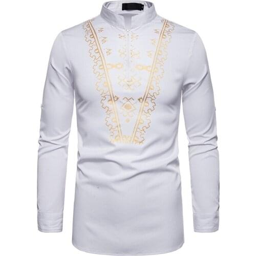 White African Dashiki Print Zipper Shirt Men Nice Autumn New Long Sleeve African Clothes Streetwear Casual Mens Dress Shirts XXL