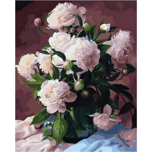 Frameless picture oil painting by numbers wall decor diy painting on canvas for home decor 4050 white peony
