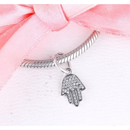 Hand Charm 925 Sterling Silver Clear Cz Symbol Beads for Jewelry Making Fit Charms Bracelets Necklaces DIY 02041