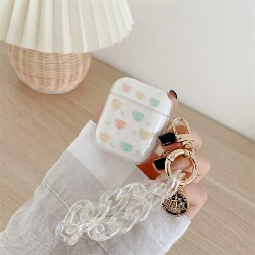 Cute laser Colorful chain ornament Clear Earphone Case For Apple AirPods 2 Headphone Charging Box Protect Cover For air pods Pro