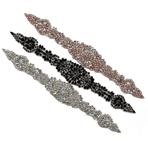 Cusack Black Rose Gold Clear Crystal Rhinestone Applique for Wedding Dress Belts Hat Bridal Accessories Iron On Pearls DIY Craft