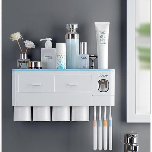 Toothbrush Holder Automatic Toothpaste Squeezer Dispenser Storage Rack Bathroom Accessories Magnetic Adsorption Inverted