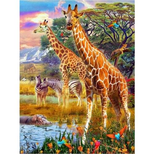 Diy landscape diamond mosaic embroidery giraffe full painting by numbers rhinestone wall sticker daimond drawing art needlework