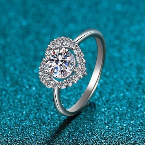 Inbeaut 925 Silver 1 ct Excellent Cut D Color Pass Diamond Test Heart Moissanite Ring Forever Love Blue Moissanite Wedding Rings