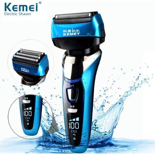 Kemei 3D Floating Four Blade Reciprocating Electric Shaver for Men Rechargeable Bread Trimmer Waterproof Razor Shaving Machine