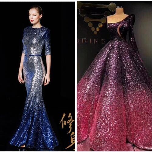 LASUI 13 colors 5 yards=1 lot 3MM encryption brilliant Gradient sequins mesh lace fabric Evening dress Party dress fabric W0041