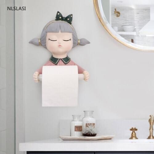 Cute Cartoon Girl Resin Punch-free Toilet Paper Storage Stand Bathroom Accessories Towel Face Towel Paper Towel Shelf Decor