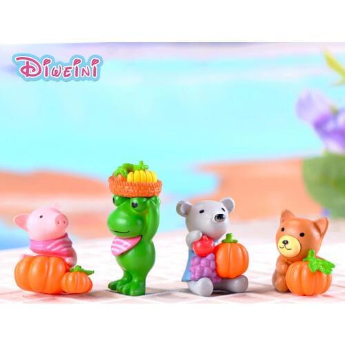 4pcs Halloween Pumpkin Frog Pig Bear Animal Miniature Figurine Cartoon Home Decor Decoration Cake mini fairy garden ornament toy