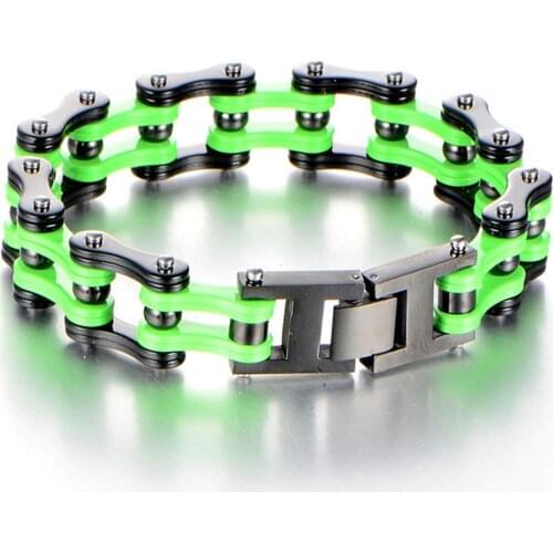 Motorcycle Bicycle Polishing Biker Bracelet 316L Stainless Steel Mens Bike Chains Bracelet Bangle Jewelry Black Green Orange