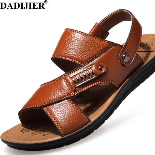 DADIJIER 2018 New Fashion Summer Men Flip Flopssandals Men Leather Shoes Casual Sandalias Men Beach Shoes Design Sandals JH197