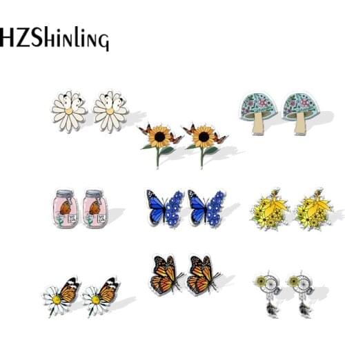 2021 New Flower Butterfly Stud Earring Butterflies Art Acrylic Resin Earrings Epoxy Handmade Jewelry Gifts Girl