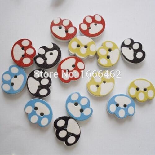 Wholesale 100PCs Mixed Cute Dog Footprint Wood Sewing Buttons Scrapbooking 14mm x 17mm