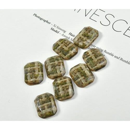 Autumn style 50pcs/lot Retro lattice grass woven rectangular resin flatback beads without holes diy jewelry earring accessory