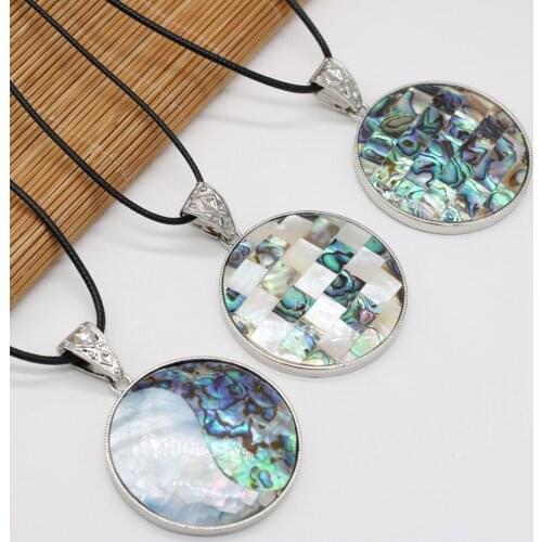 Natural Alloy Round Shell Pendant Necklace Sweater Chain Handmade Crafts DIY Elegant Wife Lover Anniversary Gift 50x50mm
