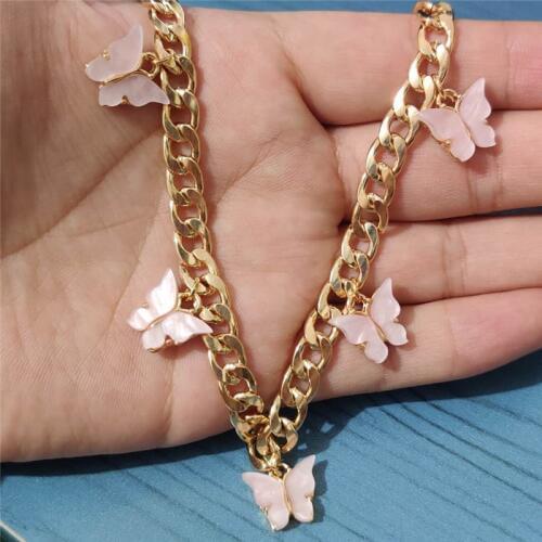 PZMYCS Gold Silver Color Chain 5 Butterfly Pendant Necklace for Women Wedding Party Statement Aesthetic Choker Necklaces Jewelry